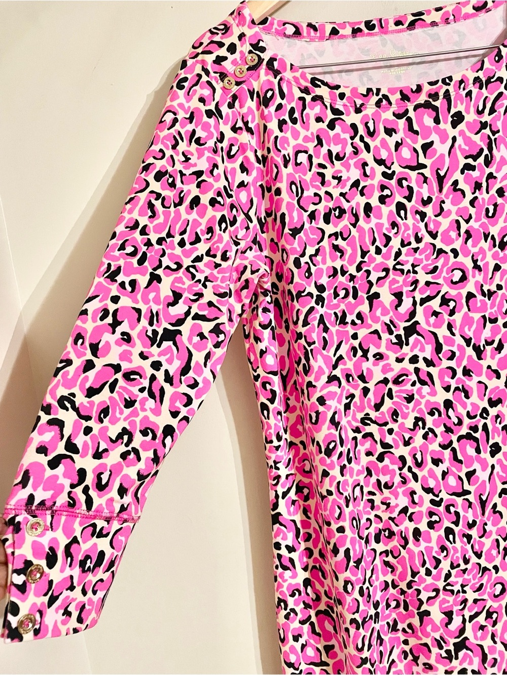 NWOTLilly Pulitzer Sophie Women’s Dress Pink Black Leopard Print 3/4 Sleeve Sz L - Picture 5 of 10